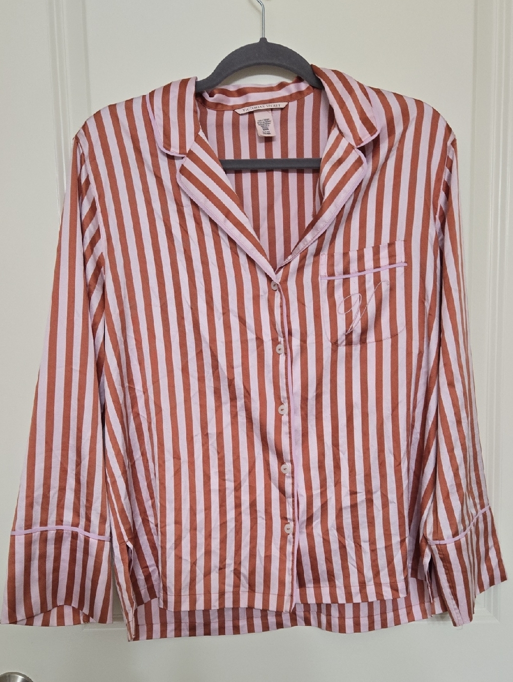 Victoria's Secret Pink and Rust Striped Button-Up Pajama Top